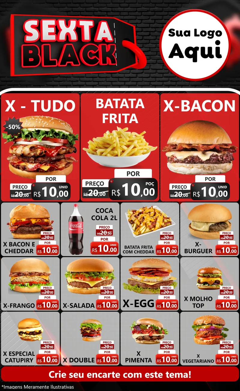 Modelo de Encarte para Encarte Grande com o tema Sexta Black para Hamburgueria