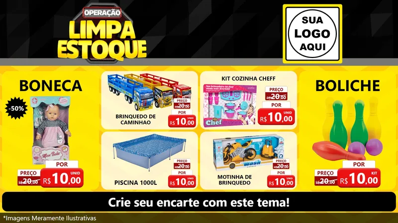 Modelo de TV para TV Horizontal com o tema Operação Limpa Estoque para Brinquedos