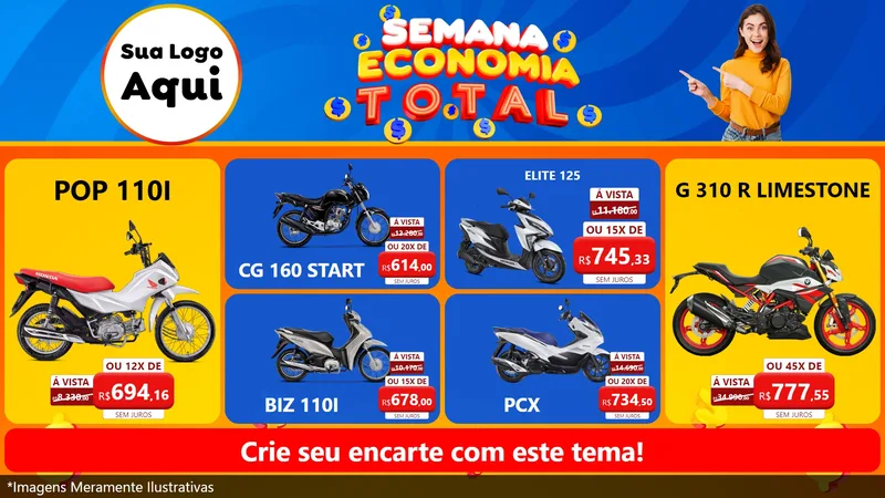 Modelo de TV para TV Horizontal com o tema Semana Economia Total para Concessionaria de Motos