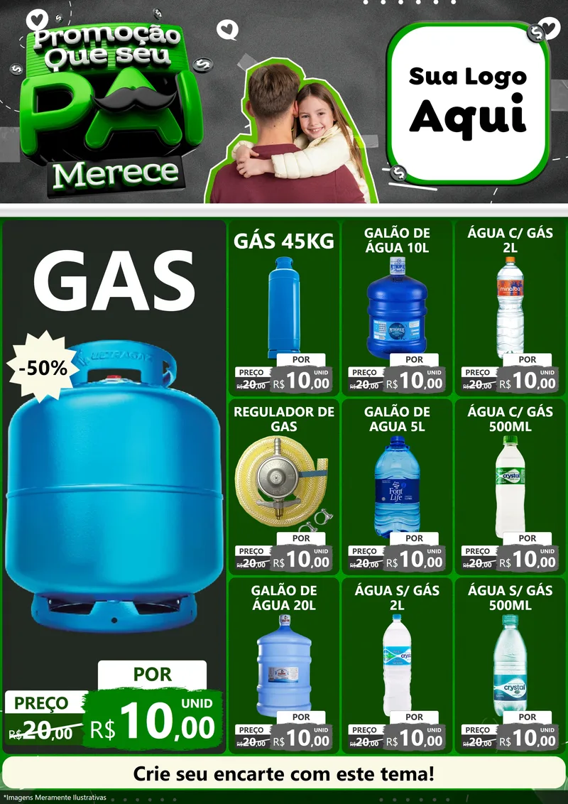 Modelo de Encarte para Encarte A4 Vertical com o tema Promoção Que seu Pai Merece para Água e gás