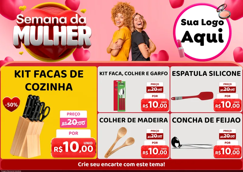 Modelo de Encarte para Encarte A4 Horizontal com o tema Semana da Mulher para Utilidades Domésticas