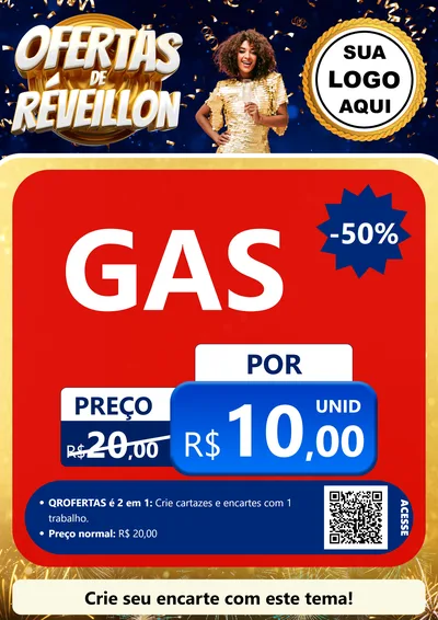 Modelo de Cartaz para Cartaz A4 Vertical com o tema Ofertas de Réveillon para Água e gás