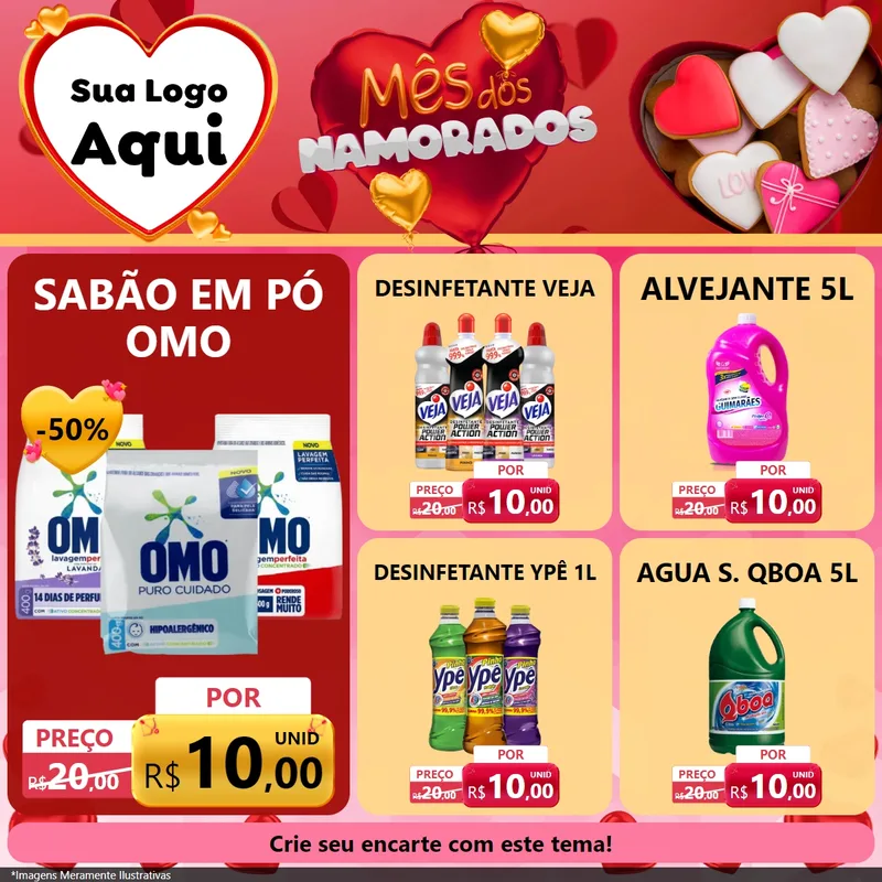 Modelo de Rede Social para Feed Facebook com o tema Mês dos Namorados para Produtos de Limpeza