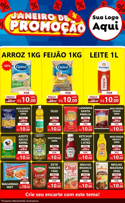 Modelo de Encarte para Encarte Grande com o tema Janeiro de Promoção para Supermercado
