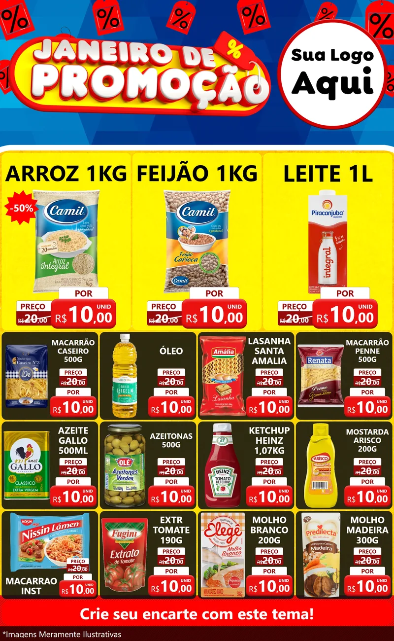 Modelo de Encarte para Encarte Grande com o tema Janeiro de Promoção para Supermercado