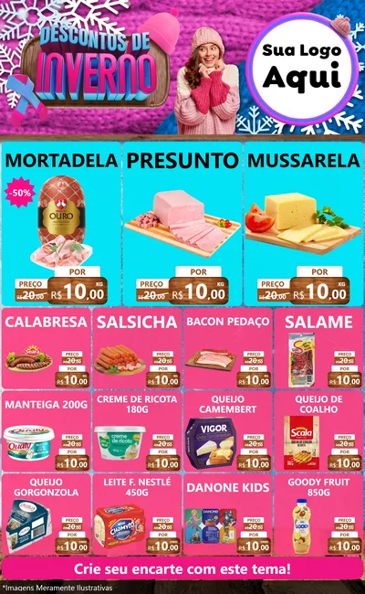 Modelo de Encarte para Encarte Grande com o tema Descontos de Inverno para Frios e Laticínios