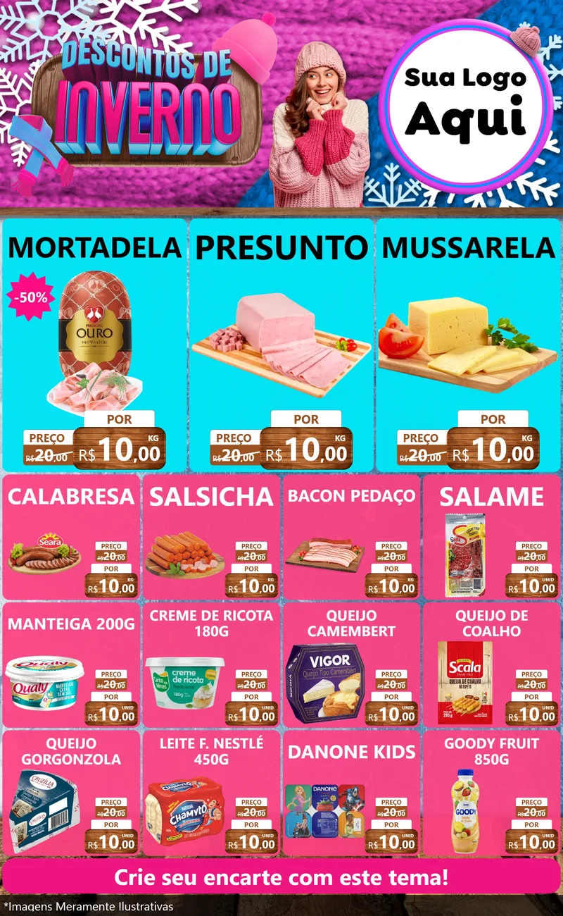 Modelo de Encarte para Encarte Grande com o tema Descontos de Inverno para Frios e Laticínios