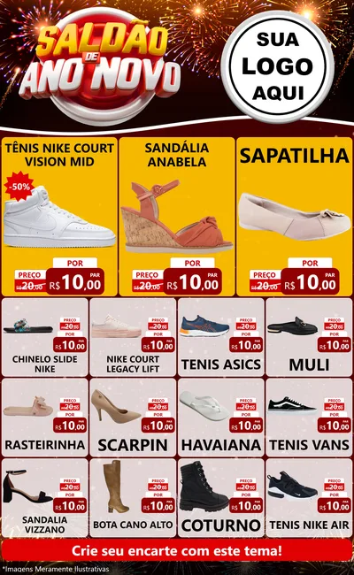 Modelo de Encarte para Encarte Grande com o tema Saldão de Ano Novo para Calçados