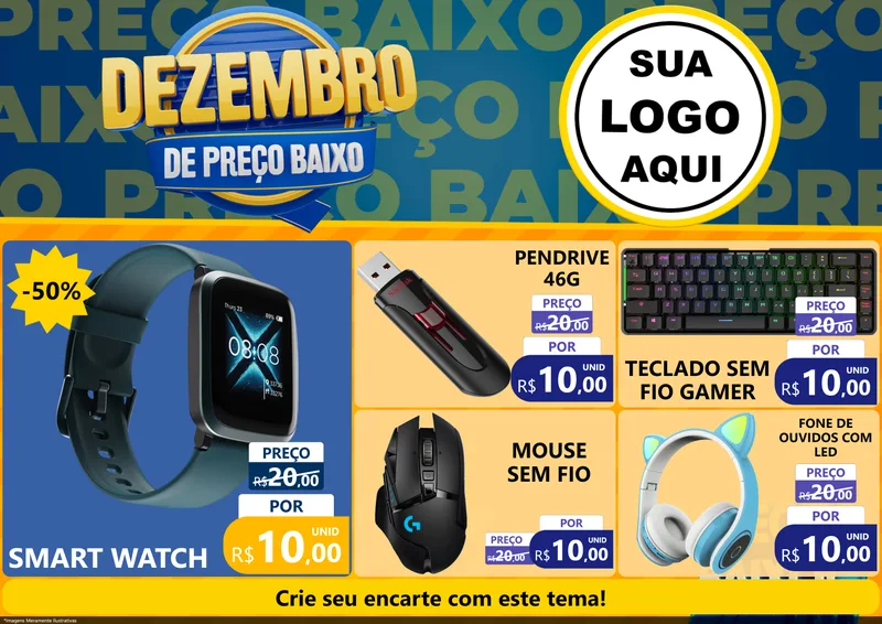Modelo de Encarte para Encarte A4 Horizontal com o tema Dezembro de Preço Baixo para Informática