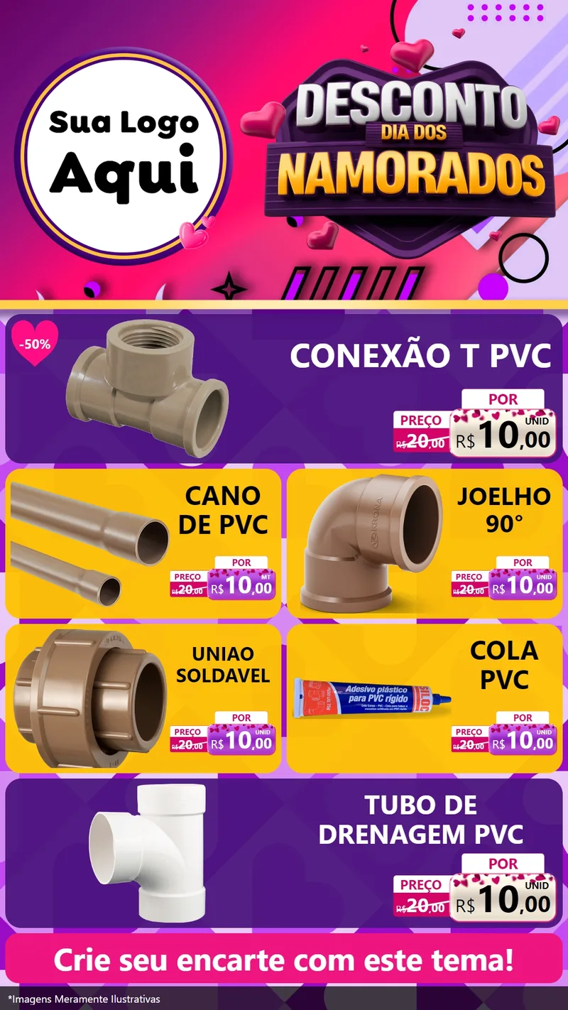 Modelo de TV para TV Vertical com o tema Desconto Dia dos Namorados para Tubos e conexões