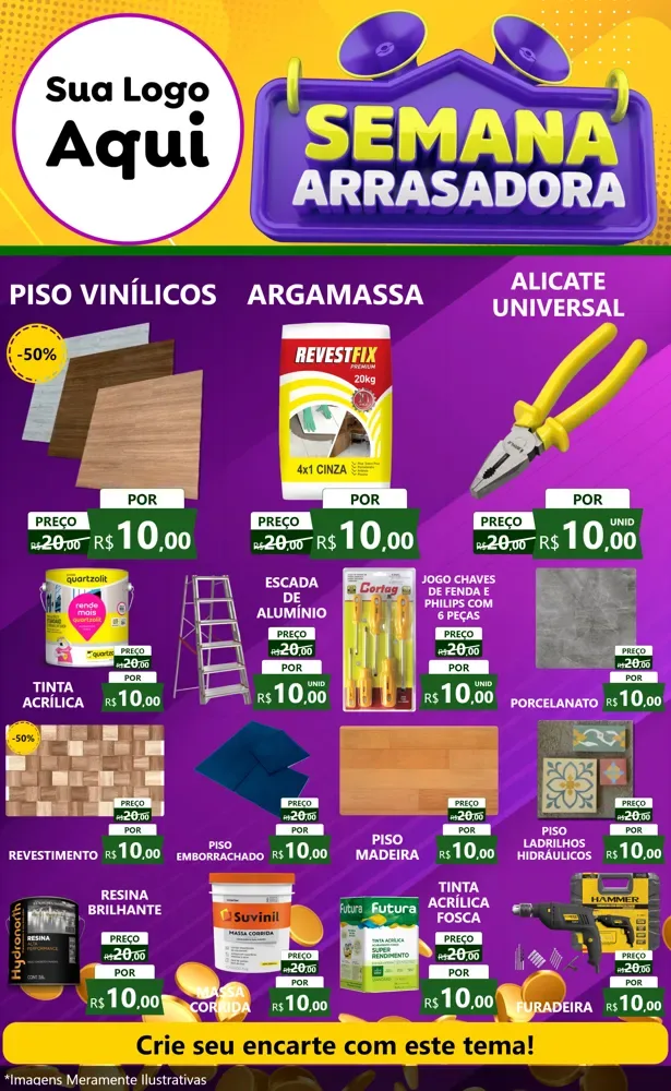 Modelo de Encarte para Encarte Grande com o tema Semana Arrasadora para Material para Construção
