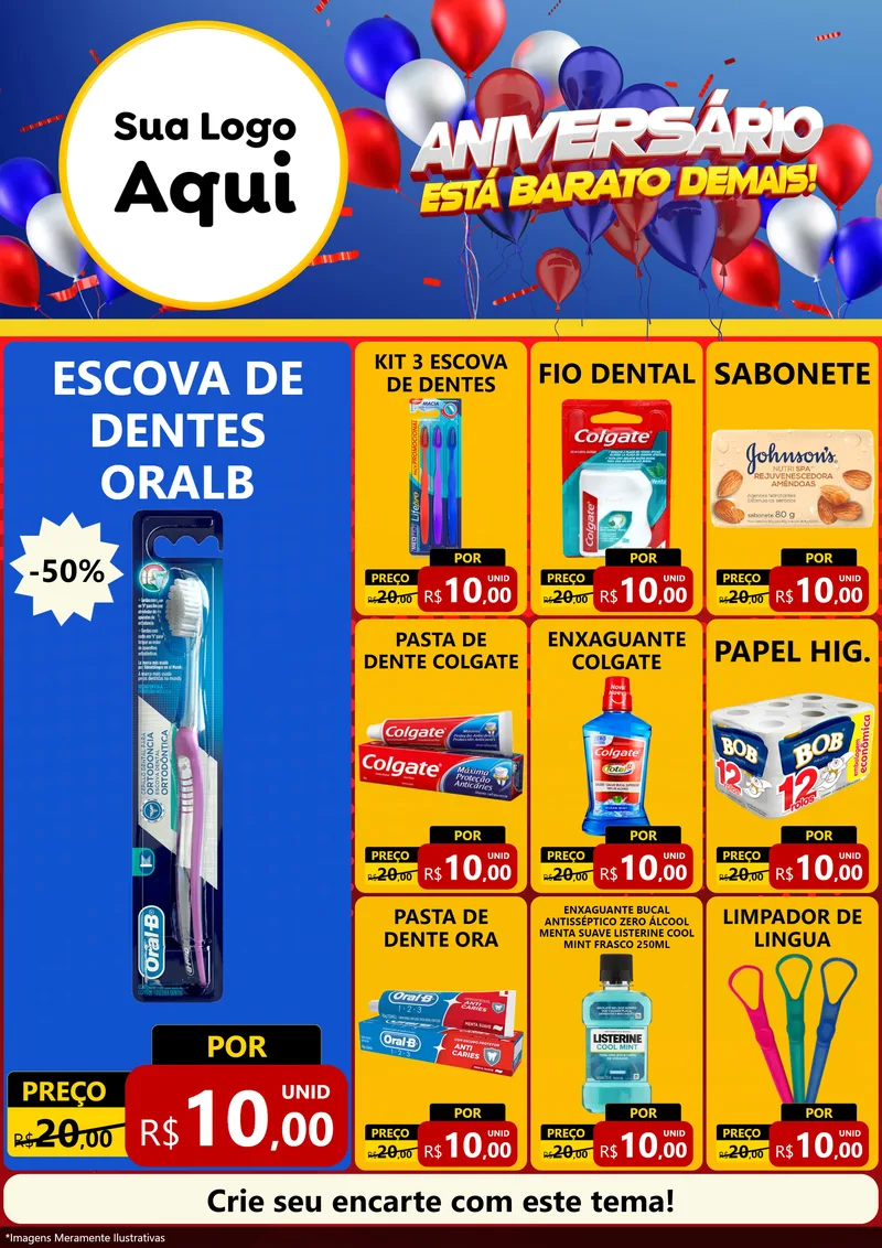Modelo de Encarte para Encarte A4 Vertical com o tema Aniversário para Higiene Pessoal