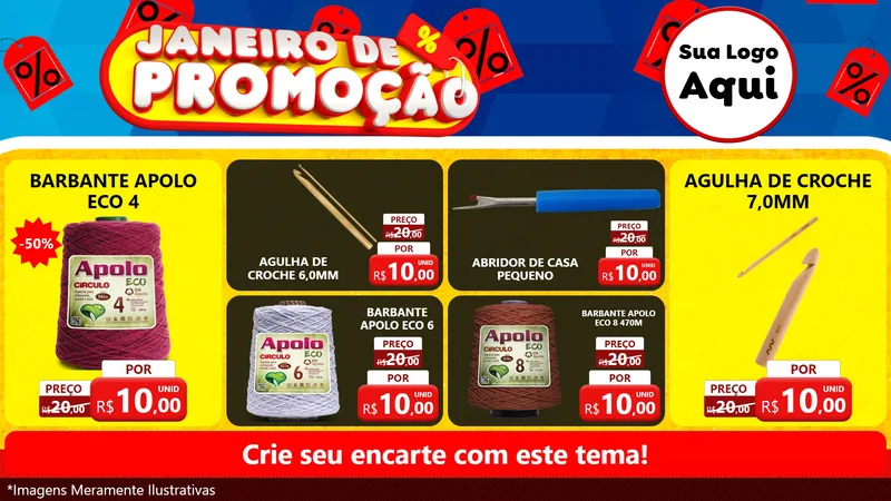 Modelo de TV para TV Horizontal com o tema Janeiro de Promoção para Armarinho e Aviamentos
