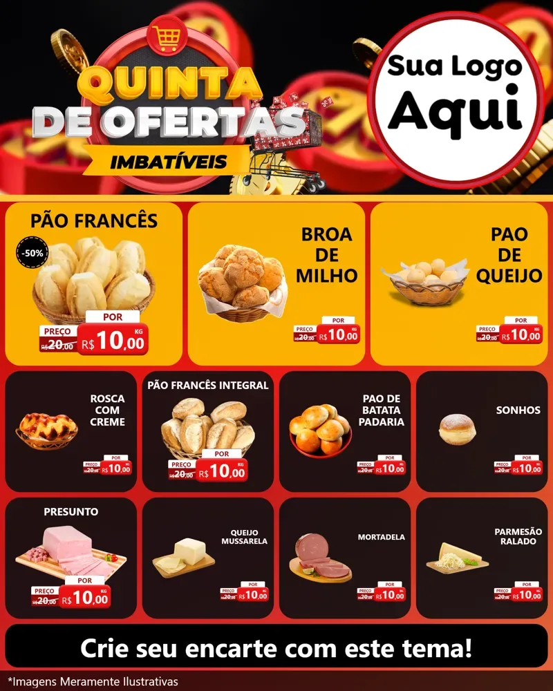 Modelo de Rede Social para Feed Instagram com o tema Quinta de Ofertas Imbatíveis para Padaria
