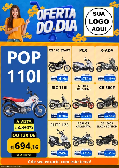 Modelo de Encarte para Encarte A4 Vertical com o tema Oferta do Dia para Concessionaria de Motos