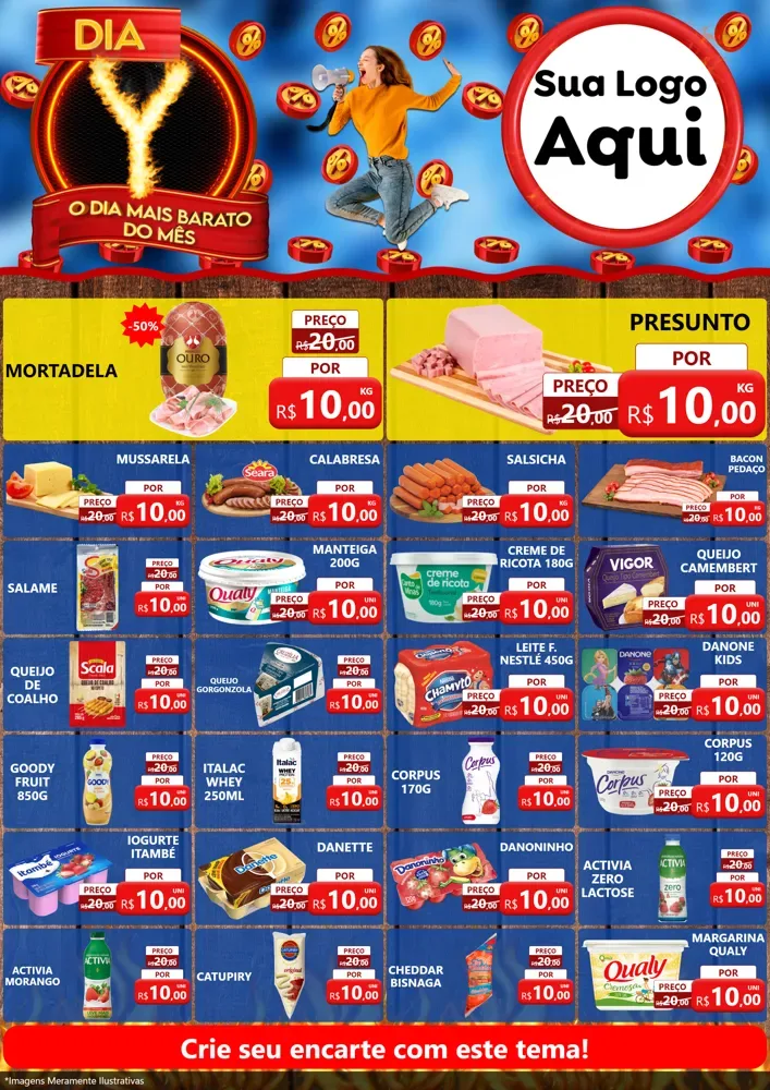 Modelo de Encarte para Encarte A4 Vertical com o tema Dia Y - O Dia Mais Barato Do Mês para Frios e Laticínios