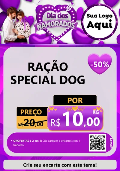 Modelo de Cartaz para Cartaz A4 Vertical com o tema Dia dos Namorados para Pet Shop