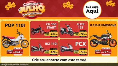 Modelo de TV para TV Horizontal com o tema Comece Julho Economizando para Concessionaria de Motos
