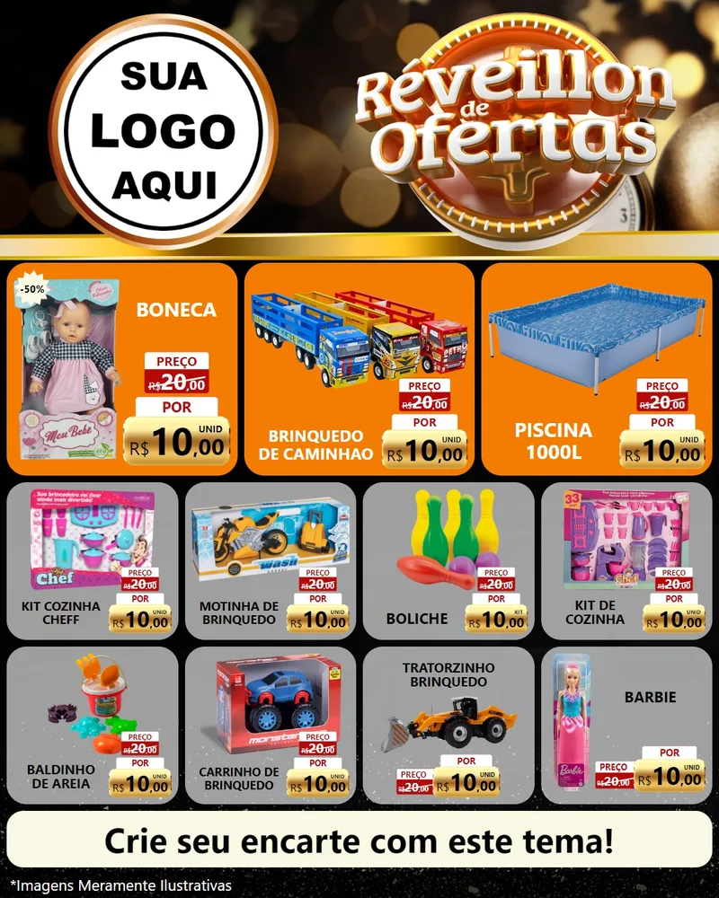 Modelo de Rede Social para Feed Instagram com o tema Réveillon de Ofertas para Brinquedos