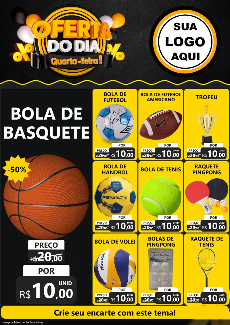 Modelo de Encarte para Encarte A4 Vertical com o tema Oferta do Dia - Quarta Feira! para Artigos Esportivos