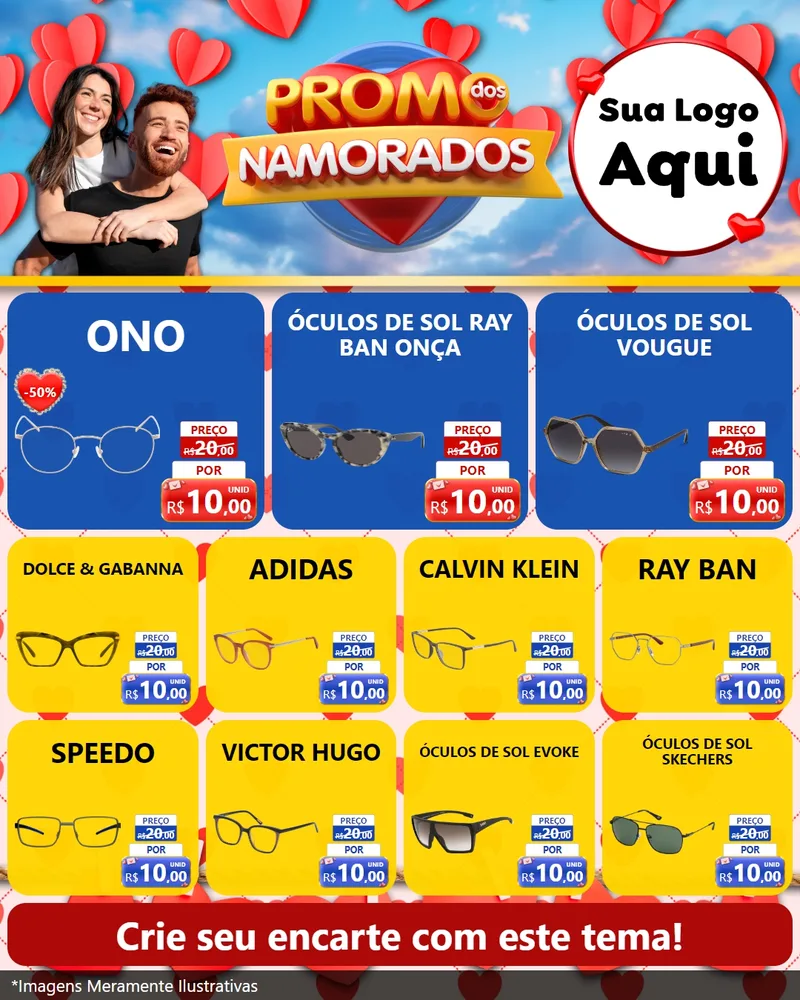 Modelo de Rede Social para Feed Instagram com o tema Promo dos Namorados para Óticas