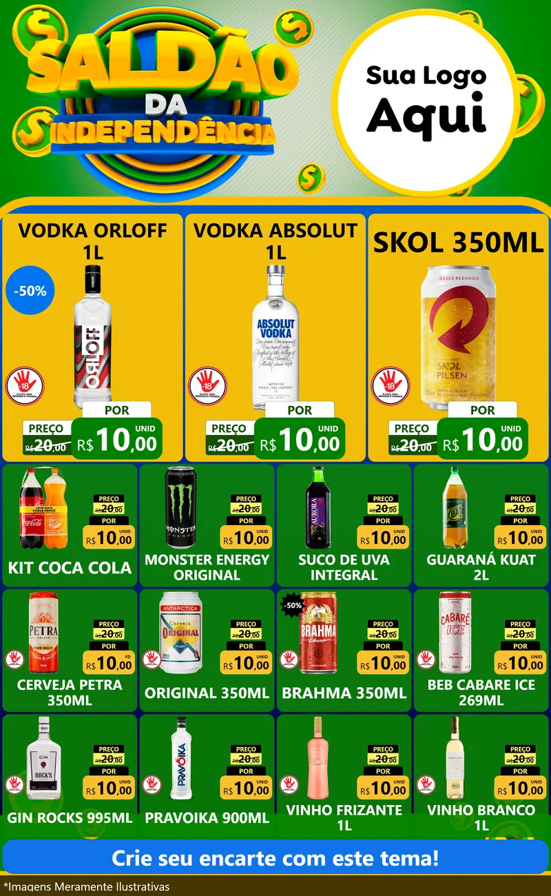 Modelo de Encarte para Encarte Grande com o tema Saldão da Indepêndencia para Distribuidora de bebidas