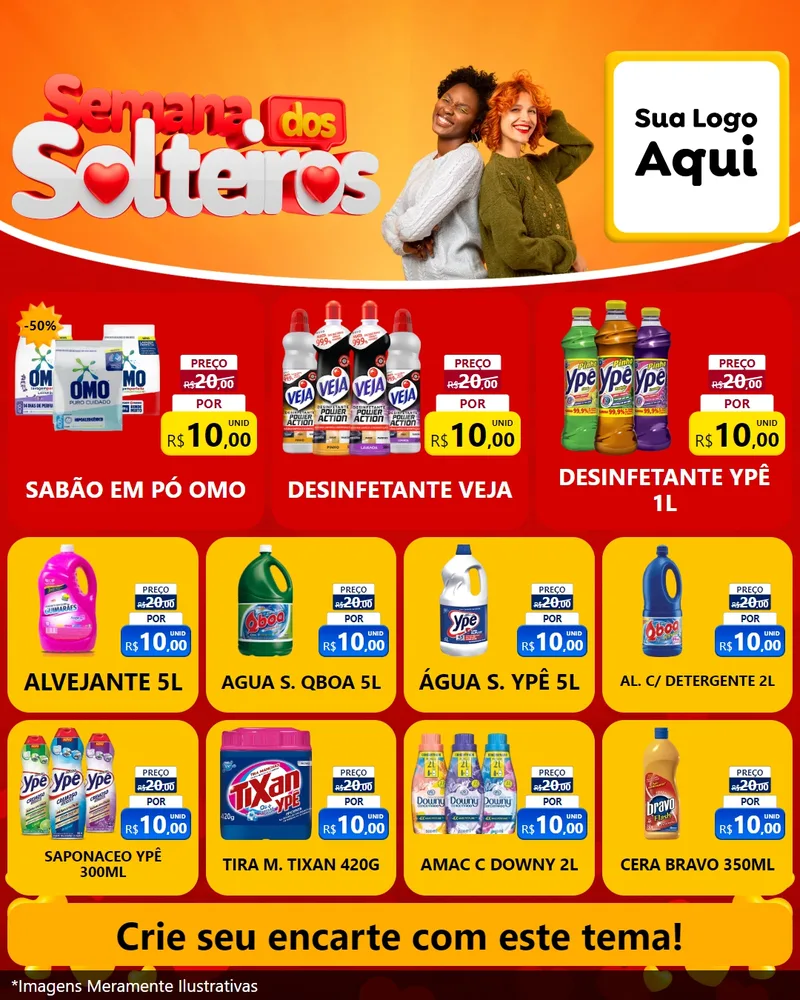 Modelo de Rede Social para Feed Instagram com o tema Semana dos Solteiros para Produtos de Limpeza