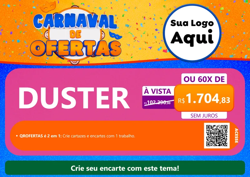 Modelo de Cartaz para Cartaz A4 Horizontal com o tema Carnaval de Ofertas para Concessionaria de Carros