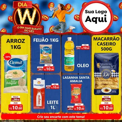 Modelo de Rede Social para Feed Facebook com o tema Dia W - O Dia Mais Barato Do Mês para Supermercado