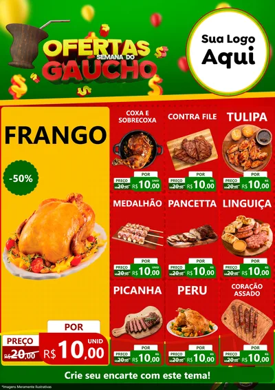 Modelo de Encarte para Encarte A4 Vertical com o tema Ofertas Semana Do Gaúcho para Assados