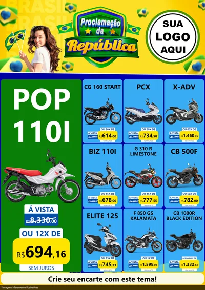Modelo de Encarte para Encarte A4 Vertical com o tema Proclamação da República para Concessionaria de Motos