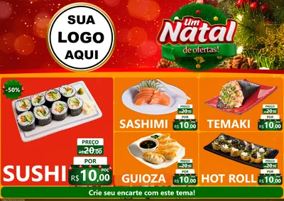 Modelo de Encarte para Encarte A4 Horizontal com o tema Um Natal de Ofertas para Comida japonesa