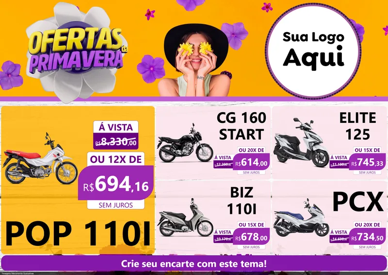 Modelo de Encarte para Encarte A4 Horizontal com o tema Ofertas Da Primavera para Concessionaria de Motos