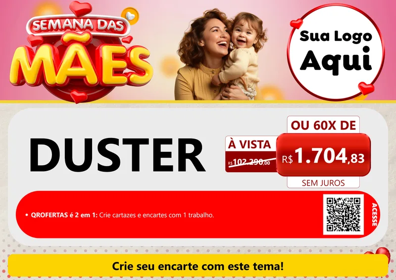 Modelo de Cartaz para Cartaz A4 Horizontal com o tema Semana das Mães para Concessionaria de Carros