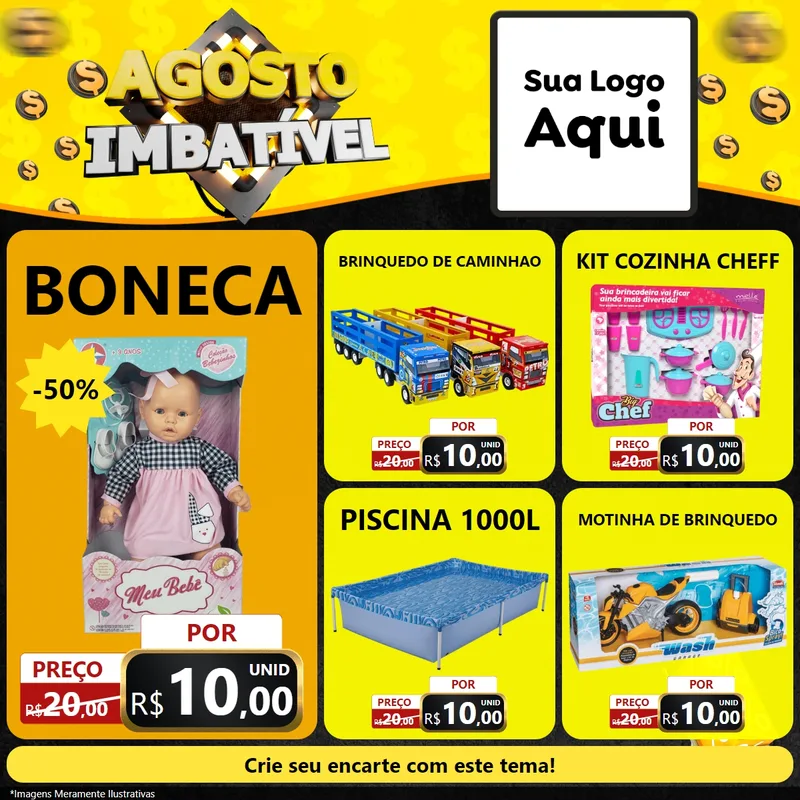 Modelo de Rede Social para Feed Facebook com o tema Agosto Imbatível para Brinquedos