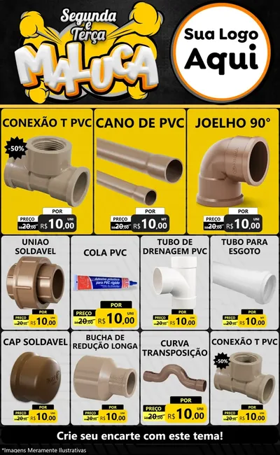 Modelo de Encarte para Encarte Grande com o tema Segunda e Terça Maluca para Tubos e conexões