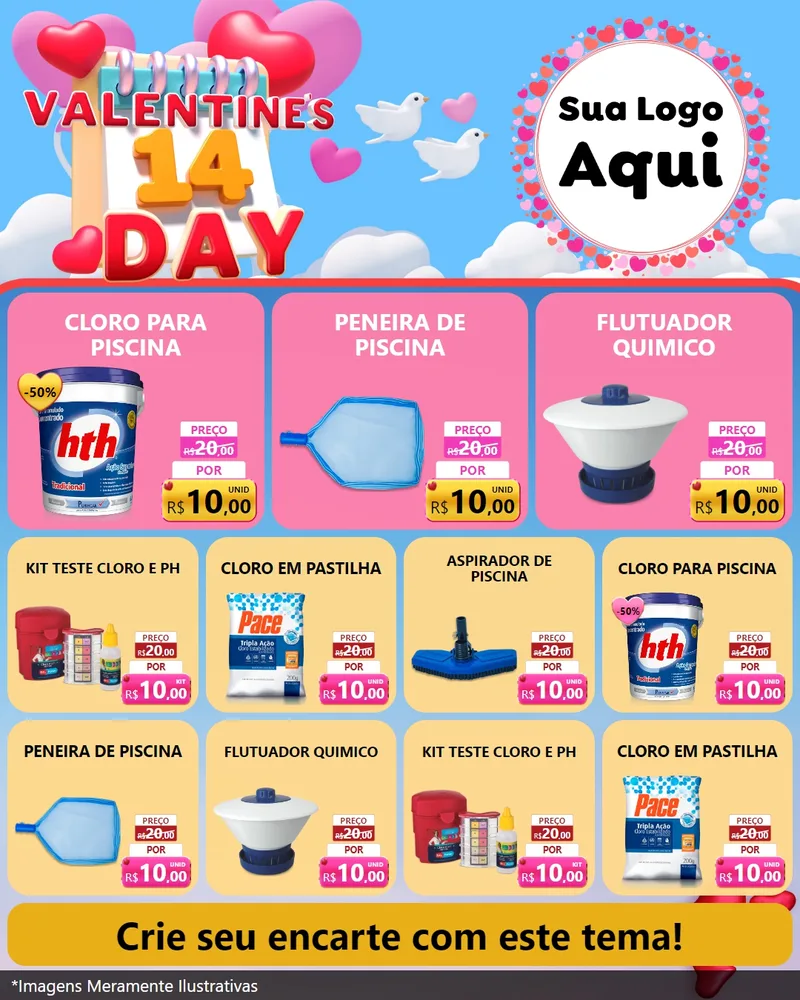 Modelo de Rede Social para Feed Instagram com o tema Valentine's Day para Produtos para Piscina