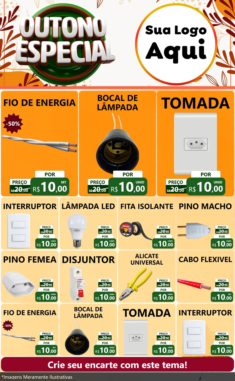 Modelo de Encarte para Encarte Grande com o tema Outono Especial para Materiais Elétricos