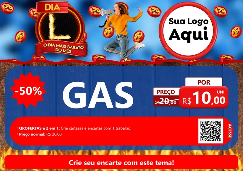 Modelo de Cartaz para Cartaz A4 Horizontal com o tema Dia L - O Dia Mais Barato Do Mês para Água e gás