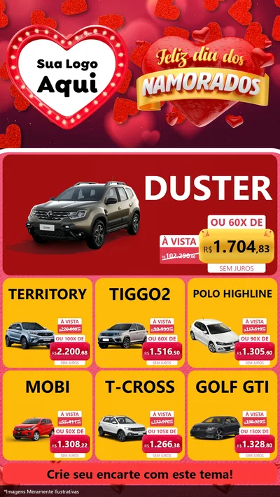 Modelo de Rede Social para Stories com o tema Feliz Dia Dos Namorados para Concessionaria de Carros