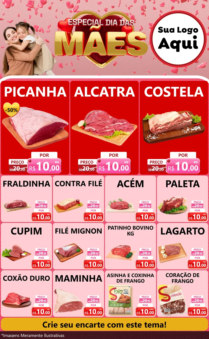 Modelo de Encarte para Encarte Grande com o tema Especial Dia Das Mães para Açougue