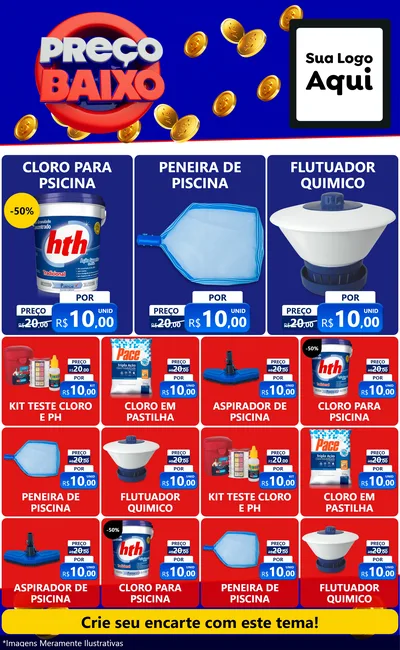Modelo de Encarte para Encarte Grande com o tema Preço Baixo para Produtos para Piscina