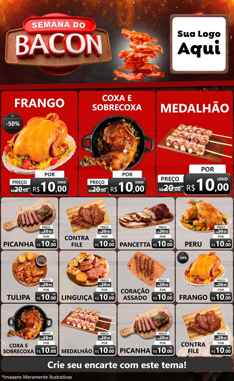 Modelo de Encarte para Encarte Grande com o tema Semana do Bacon para Assados