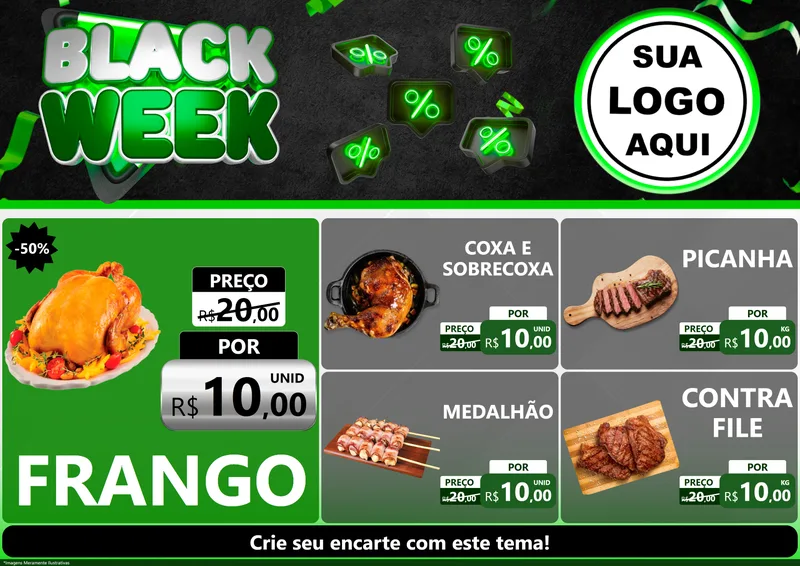 Modelo de Encarte para Encarte A4 Horizontal com o tema Black Week para Assados