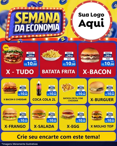 Modelo de Rede Social para Feed Instagram com o tema Semana da Economia para Hamburgueria