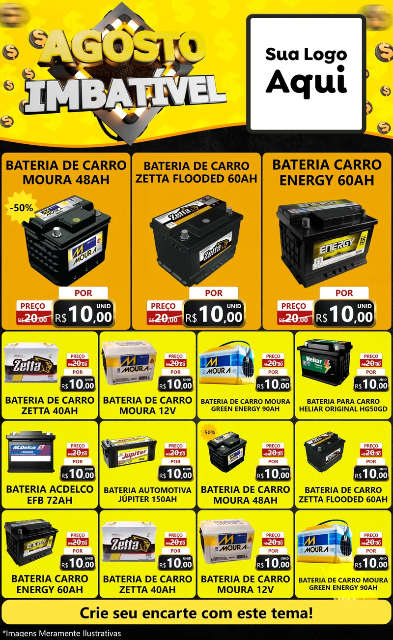 Modelo de Encarte para Encarte Grande com o tema Agosto Imbatível para Baterias Elétricas
