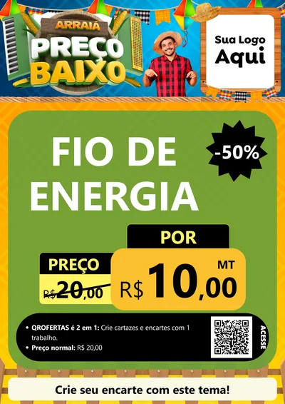 Modelo de Cartaz para Cartaz A4 Vertical com o tema Arraiá de Preço Baixo - Junina para Materiais Elétricos