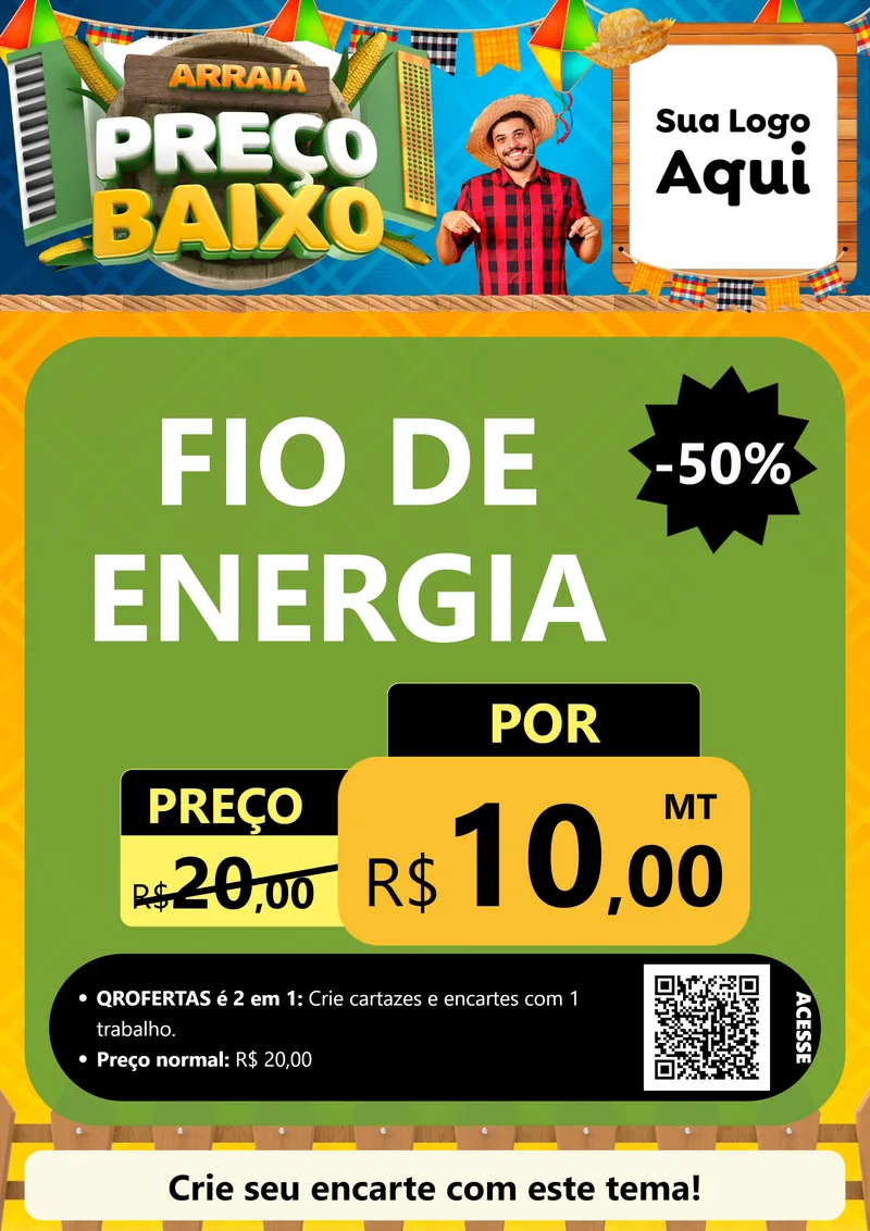Modelo de Cartaz para Cartaz A4 Vertical com o tema Arraiá de Preço Baixo - Junina para Materiais Elétricos