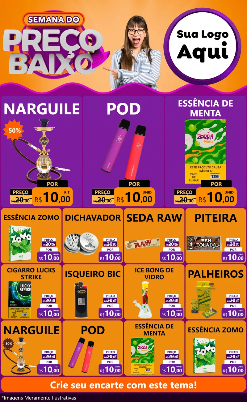 Modelo de Encarte para Encarte Grande com o tema Semana do Preço Baixo para Tabacaria