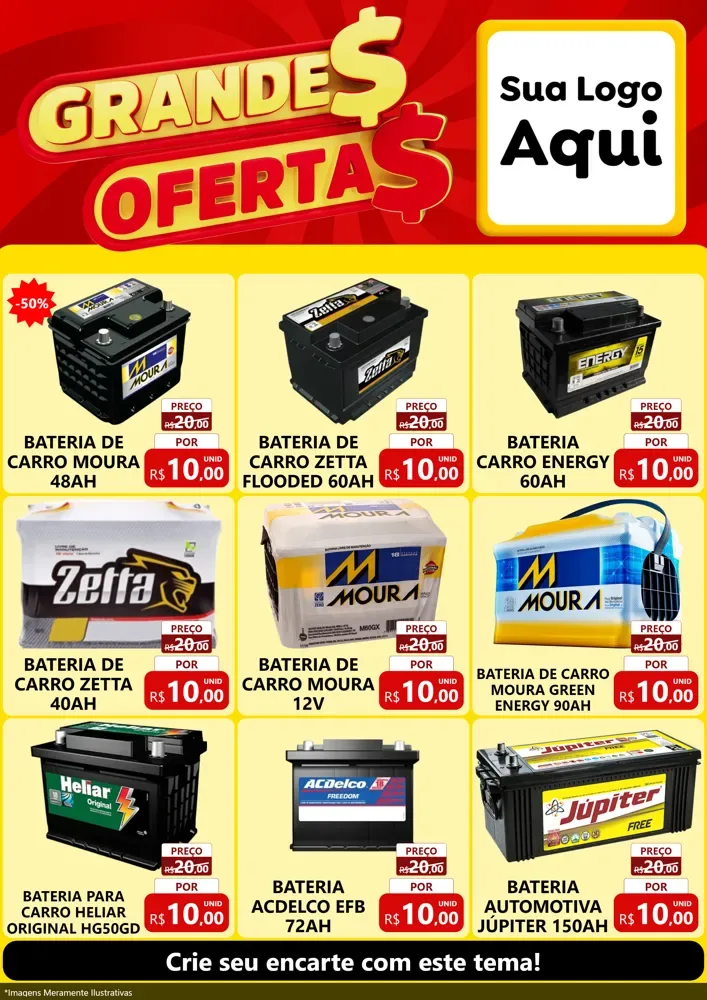Modelo de Encarte para Encarte A4 Vertical com o tema Grandes Ofertas para Baterias Elétricas